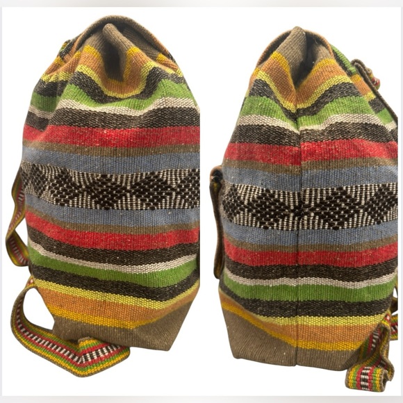 Unbranded Mexican Mochila Handwoven BOHO Hippie Multicolor Backpack W/ Wristlet - Picture 3 of 15